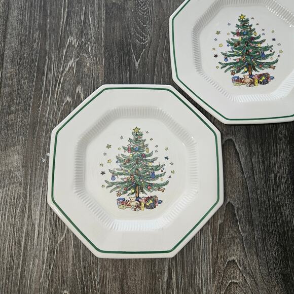 Nikko Christmastime Dinner Plate Set of 3 Octogon Xmas Tree Stars Gifts - Picture 2 of 10